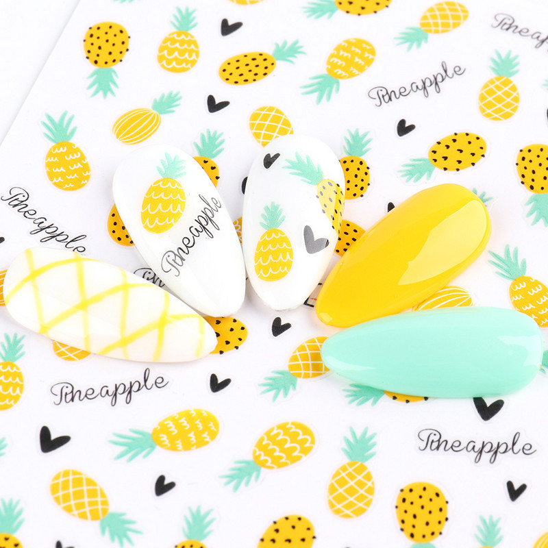 3D Nail Art Ragasztó Csúszó matricák Nyári citrom Narancs Gyümölcs Körömmatricák Díszek köröm tippekhez Szépség