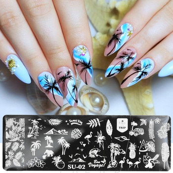 Palm Tree Nail Art Stamping Plate Summer Beach Leaf Daisy Flower Flamingo Image Printing Template Mold Nail Art Stencil Tools