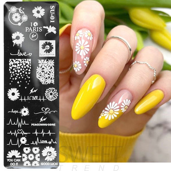 Palm Tree Nail Art Stamping Plate Summer Beach Leaf Daisy Flower Flamingo Image Printing Template Mold Nail Art Stencil Tools