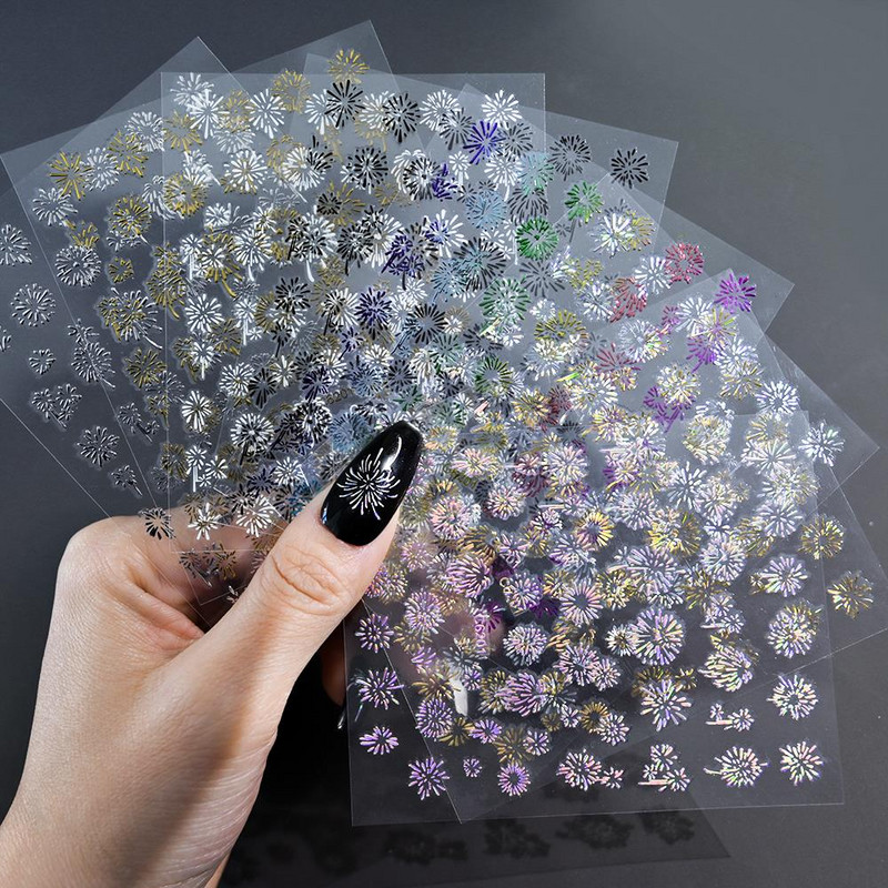 8kom/set Zlato Srebrni Vatromet Rascvjetani Naljepnice za nokte Romantični 3D svjetlucavi klizači Samoljepljive naljepnice Dekoracija za manikuru