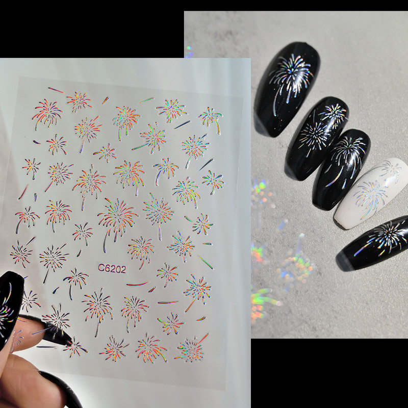 8kom/set Zlato Srebrni Vatromet Rascvjetani Naljepnice za nokte Romantični 3D svjetlucavi klizači Samoljepljive naljepnice Dekoracija za manikuru