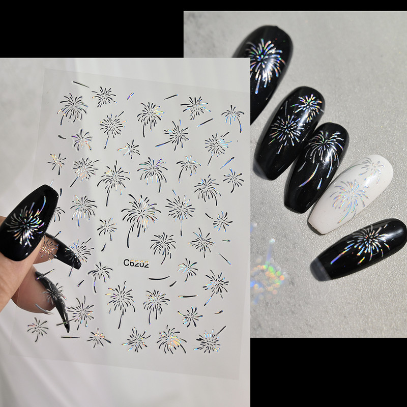 8kom/set Zlato Srebrni Vatromet Rascvjetani Naljepnice za nokte Romantični 3D svjetlucavi klizači Samoljepljive naljepnice Dekoracija za manikuru