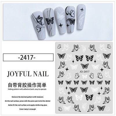 Tamni leptir naljepnice za nokte Crno bijeli šuplji leptir Ins Style Design Naljepnice za ukrašavanje noktiju