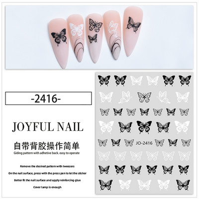 Tamni leptir naljepnice za nokte Crno bijeli šuplji leptir Ins Style Design Naljepnice za ukrašavanje noktiju