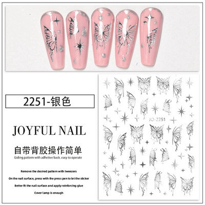 Tamni leptir naljepnice za nokte Crno bijeli šuplji leptir Ins Style Design Naljepnice za ukrašavanje noktiju