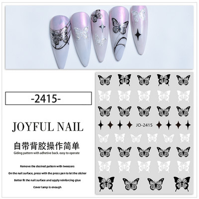 Tamni leptir naljepnice za nokte Crno bijeli šuplji leptir Ins Style Design Naljepnice za ukrašavanje noktiju