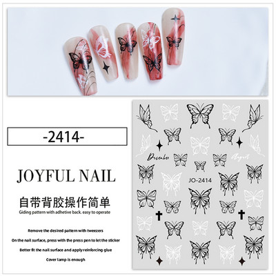Tamni leptir naljepnice za nokte Crno bijeli šuplji leptir Ins Style Design Naljepnice za ukrašavanje noktiju