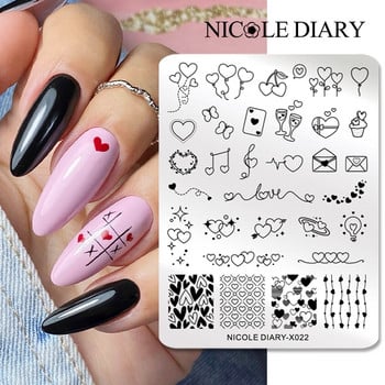 NICOLE DIARY Heart Love Nail Stamping Plates Шаблон за изображение Английска буква Geometry Line Printing Stencil Nail Art Manicure Tool