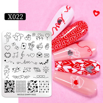 NICOLE DIARY Heart Love Nail Stamping Plates Шаблон за изображение Английска буква Geometry Line Printing Stencil Nail Art Manicure Tool