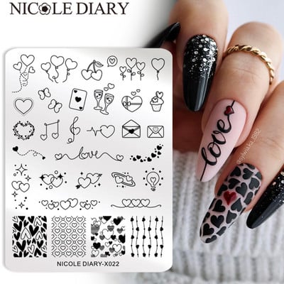 NICOLE DIARY Heart Love küünte stantsimisplaadid pildimall Inglise kirja geomeetria joonprintimine šabloon küünte kunsti maniküüri tööriist