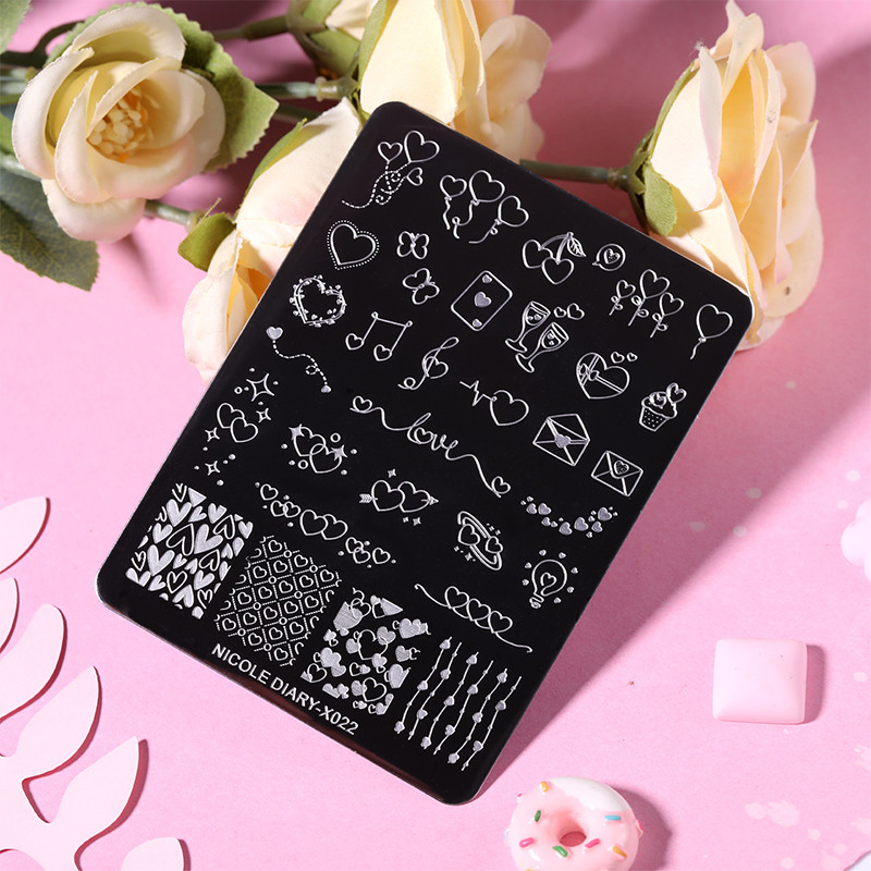 NICOLE DNEVNIK Srce Ljubav Ploče za utiskivanje noktiju Predložak slike Englesko slovo Geometrija Linija za ispis Šablona Alat za manikuru za nokte