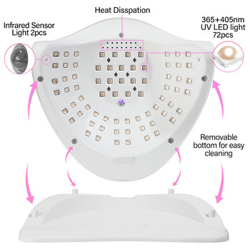 Голяма мощност 320W 72LED преносима UV LED лампа за нокти с държач за телефон Функция за памет за маникюр Професионална лампа за втвърдяване на гел за нокти