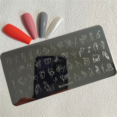 Trīsstūra formas nagu apzīmogošanas plāksne Trīsstūrveida figūras nagu mākslas veidne ģeometrija nagu zīmoga plāksnes Mouteen-003