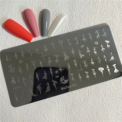 Trīsstūra formas nagu apzīmogošanas plāksne Trīsstūrveida figūras nagu mākslas veidne ģeometrija nagu zīmoga plāksnes Mouteen-003