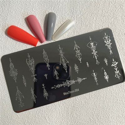 Trīsstūra formas nagu apzīmogošanas plāksne Trīsstūrveida figūras nagu mākslas veidne ģeometrija nagu zīmoga plāksnes Mouteen-003