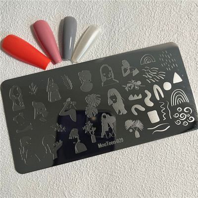 Trīsstūra formas nagu apzīmogošanas plāksne Trīsstūrveida figūras nagu mākslas veidne ģeometrija nagu zīmoga plāksnes Mouteen-003