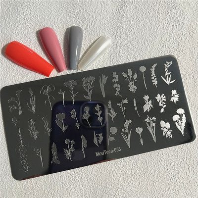 Trīsstūra formas nagu apzīmogošanas plāksne Trīsstūrveida figūras nagu mākslas veidne ģeometrija nagu zīmoga plāksnes Mouteen-003