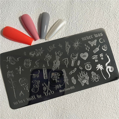 Trīsstūra formas nagu apzīmogošanas plāksne Trīsstūrveida figūras nagu mākslas veidne ģeometrija nagu zīmoga plāksnes Mouteen-003