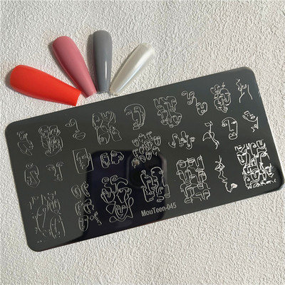 Trīsstūra formas nagu apzīmogošanas plāksne Trīsstūrveida figūras nagu mākslas veidne ģeometrija nagu zīmoga plāksnes Mouteen-003