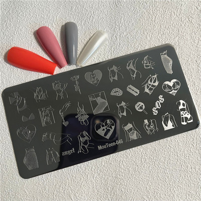 Trīsstūra formas nagu apzīmogošanas plāksne Trīsstūrveida figūras nagu mākslas veidne ģeometrija nagu zīmoga plāksnes Mouteen-003