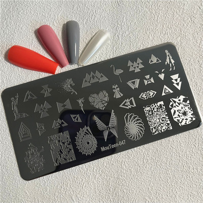 Trīsstūra formas nagu apzīmogošanas plāksne Trīsstūrveida figūras nagu mākslas veidne ģeometrija nagu zīmoga plāksnes Mouteen-003