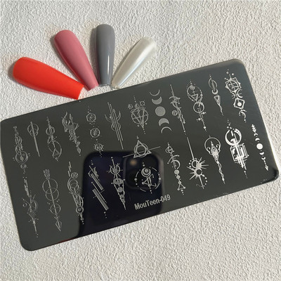 Trīsstūra formas nagu apzīmogošanas plāksne Trīsstūrveida figūras nagu mākslas veidne ģeometrija nagu zīmoga plāksnes Mouteen-003