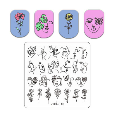 Burbuļa svītru līniju apzīmogošanas plāksnes ar ziedu lapu tauriņu zīmoga plāksne ģeometriskā mežģīņu sniegpārsliņa nagu mākslas nerūsējošā tērauda plāksne