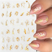 1Gb 3D nagu uzlīmes baltā zelta lapu abstrakts līniju raksts pašlīmējošs slīdnis nagu mākslas rotājumi lapu ziedi nagu uzlīmes