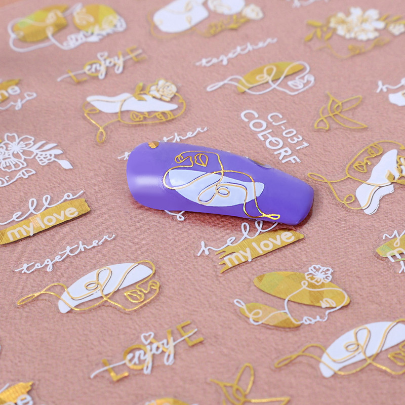 1Gb 3D nagu uzlīmes baltā zelta lapu abstrakts līniju raksts pašlīmējošs slīdnis nagu mākslas rotājumi lapu ziedi nagu uzlīmes