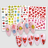 Sieviešu nagu mākslas uzlīme 2024. gada jauna Valentīna dienas nagu uzlīme Abstrakts, izkropļots smaidiņa raksts nagu dekors, DIY