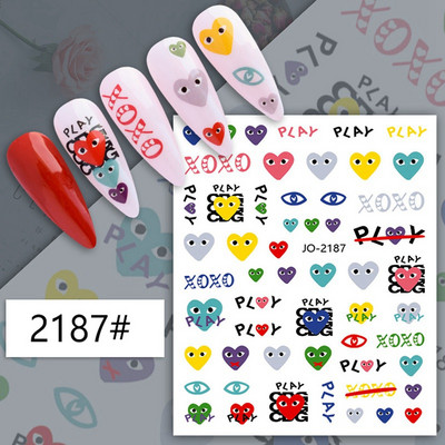 Sieviešu nagu mākslas uzlīme 2024. gada jauna Valentīna dienas nagu uzlīme Abstrakts, izkropļots smaidiņa raksts nagu dekors, DIY