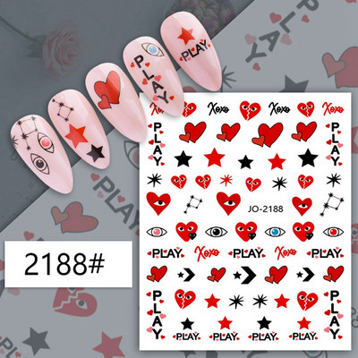 Sieviešu nagu mākslas uzlīme 2024. gada jauna Valentīna dienas nagu uzlīme Abstrakts, izkropļots smaidiņa raksts nagu dekors, DIY
