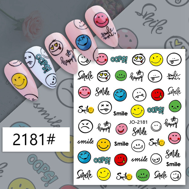Sieviešu nagu mākslas uzlīme 2024. gada jauna Valentīna dienas nagu uzlīme Abstrakts, izkropļots smaidiņa raksts nagu dekors, DIY