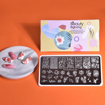 BeautyBigBang Nail Stamping Plates Heart Flower Scrawl Lip Rose Εικόνα από ανοξείδωτο ατσάλι Ορθογώνιο Nail Art Stamp Stamp