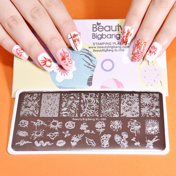 BeautyBigBang Nail Stamping Plates Heart Flower Scrawl Lip Rose Εικόνα από ανοξείδωτο ατσάλι Ορθογώνιο Nail Art Stamp Stamp