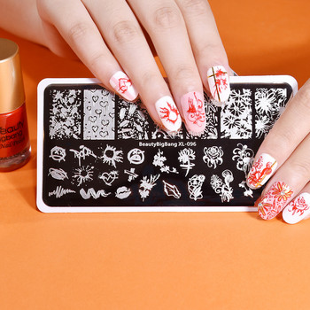 BeautyBigBang Nail Stamping Plates Heart Flower Scrawl Lip Rose Εικόνα από ανοξείδωτο ατσάλι Ορθογώνιο Nail Art Stamp Stamp