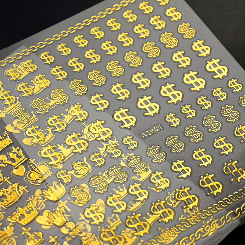 1 gab zelta krāsas dolāra nagu uzlīme vairāku formu kroņa dizaina līmējošās nagu uzlīmes 3d zelta karalienes kroņa stila nagu slīdnis NKS23