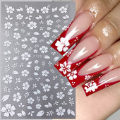 Cseresznyevirág 3D körömmatricák fehér virágszirmok körömdísz matricák elegáns esküvői dizájn tavaszi sakura manikűr csúszkás dekoráció