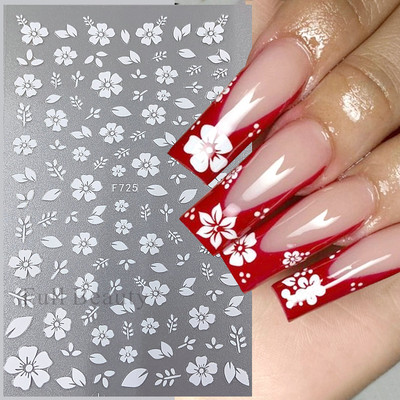 Cseresznyevirág 3D körömmatricák fehér virágszirmok körömdísz matricák elegáns esküvői dizájn tavaszi sakura manikűr csúszkás dekoráció