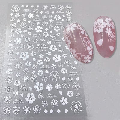 Cseresznyevirág 3D körömmatricák fehér virágszirmok körömdísz matricák elegáns esküvői dizájn tavaszi sakura manikűr csúszkás dekoráció