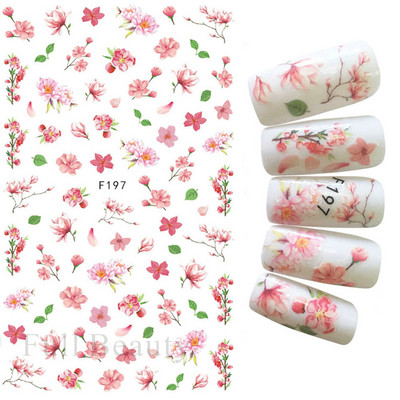 Cseresznyevirág 3D körömmatricák fehér virágszirmok körömdísz matricák elegáns esküvői dizájn tavaszi sakura manikűr csúszkás dekoráció