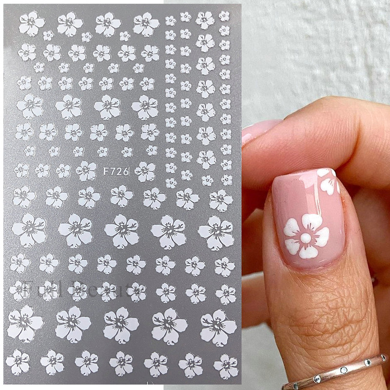 Cseresznyevirág 3D körömmatricák fehér virágszirmok körömdísz matricák elegáns esküvői dizájn tavaszi sakura manikűr csúszkás dekoráció