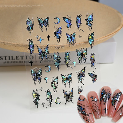 3D rozā zila zvaigžņu gaismas pentagrammas nagu uzlīme Love Heart Star pašlīmējošas DIY slīdošās nagu uzlīmes nagu mākslas dekorēšanai