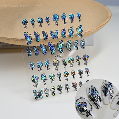 3D rozā zila zvaigžņu gaismas pentagrammas nagu uzlīme Love Heart Star pašlīmējošas DIY slīdošās nagu uzlīmes nagu mākslas dekorēšanai