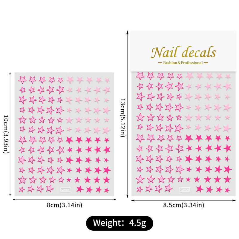 3D rozā zila zvaigžņu gaismas pentagrammas nagu uzlīme Love Heart Star pašlīmējošas DIY slīdošās nagu uzlīmes nagu mākslas dekorēšanai