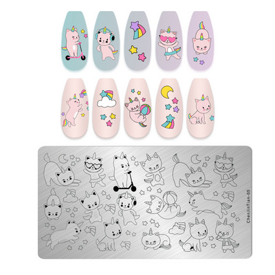 Slatke crtane životinje Tanjuri za žigosanje Crtani lik Djevojka školjka Koralj Vještica Krljušt Šablona od nehrđajućeg čelika Predložak za nokte