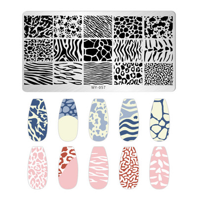 Jauki kaķi Čūskādas nagu apzīmogošanas plāksnes Leoparda Zebra dizaina zīmogu trafareti manikīri nagu apzīmogošana nagu lakas veidnes