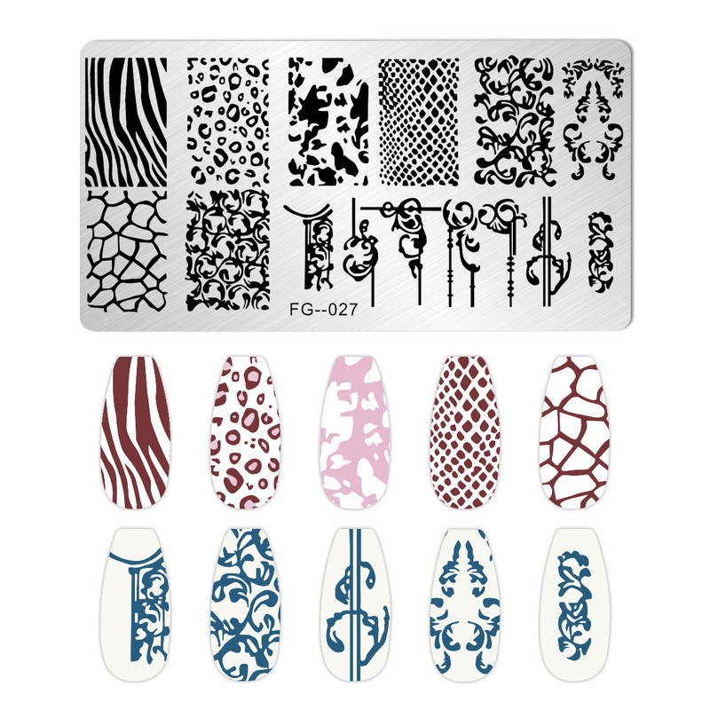 Jauki kaķi Čūskādas nagu apzīmogošanas plāksnes Leoparda Zebra dizaina zīmogu trafareti manikīri nagu apzīmogošana nagu lakas veidnes