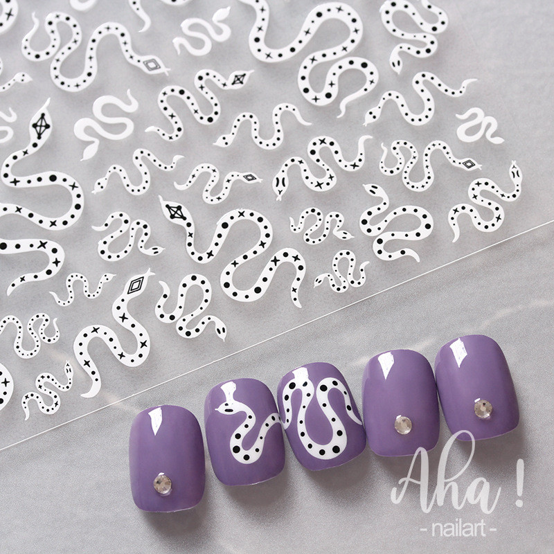 Nagu uzlīmes Melns Balts Krusts Čūska Polka Punkti Dizains Sudraba Līnija Angļu burts 3D Pašlīmējošās Uzlīmes Dekorācijas Manikīrs