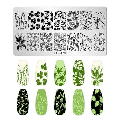 Nail Art Stamping Plate lattice line γράμμα Μοτίβο φυτών λουλουδιών DIY Πρότυπο εικόνας μανικιούρ Νυχιών Εργαλεία στένσιλ FG-178